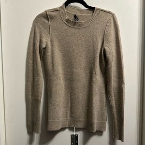 Long-Sleeved Aqua Cashmere Sweater in Oatmeal/Brown Color